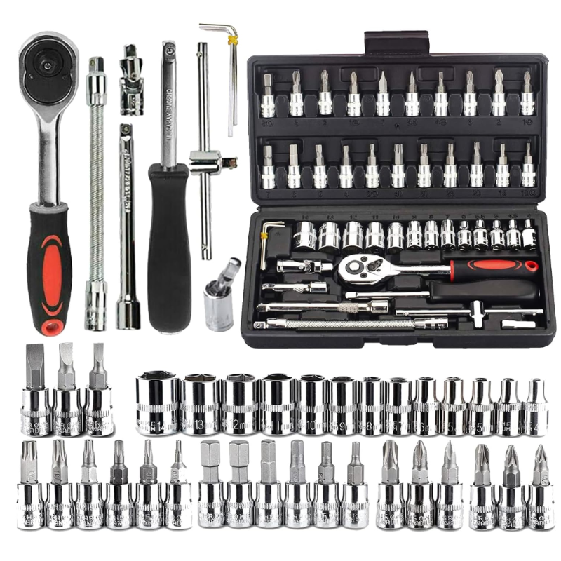 46-Piece 1/4-inch Screwdriver Drive Socket Bit Set Combination with Reversible Ratchet Wrench Tools Kit for Auto Repairing