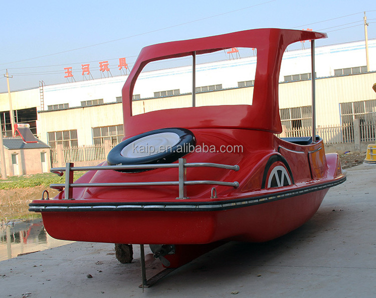 Red car model 4-person electric boat with kids play on the water customized color car model fiberglass boat for sale