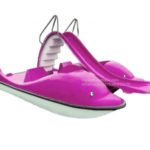 Resort water amusement playground 4 person dolphin design pedal boat with slide