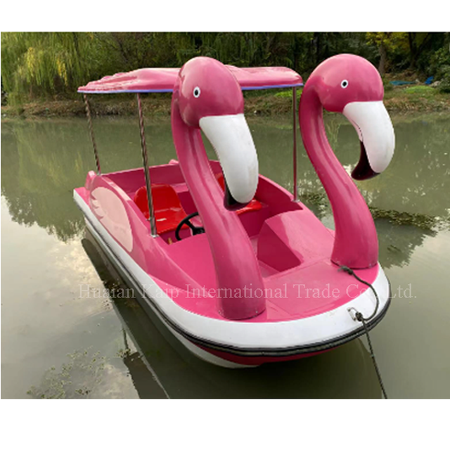 Fiberglass flamingo Pedal Boat flamingo pedal boat is a 4-seat back-to-back. Self-draining, it is made of fiberglass