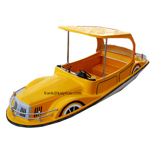 Red car model 4-person electric boat with kids play on the water customized color car model fiberglass boat for sale