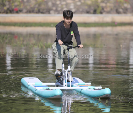 Water park sports equipment water bike pontoon wheel water tricycle aluminum alloy PVC material aqua bicycle for sale