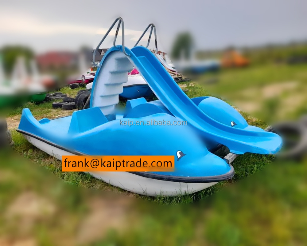 Resort water amusement playground 4 person dolphin design pedal boat with slide