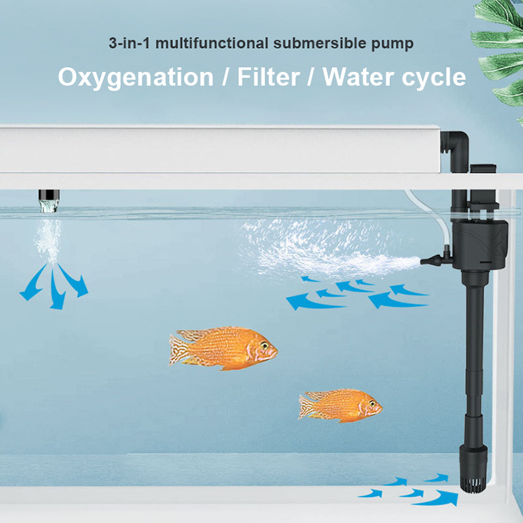 Aquarium  Submersible Oxygen Pump 3 In 1 Water Pumps Top Outlet Small Filter For Fish Tank