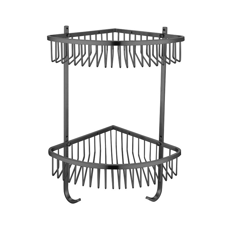 European Style Black Shower Room Rack Antique Dual Tier Bathroom Shelf