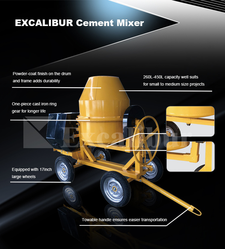 Excalibur 350L Drum Concrete Mixer,New Design 2000 Set Stainless Steel Concrete Mixer