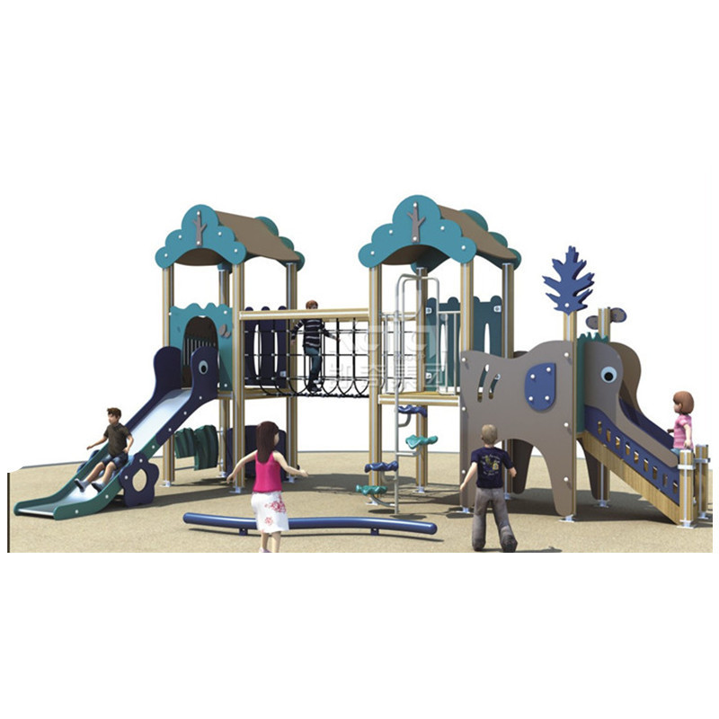 Kaiqi Wooden Series Plastic Wood  amusement outdoor playground backyard playhouse with big slide and climbing - water park