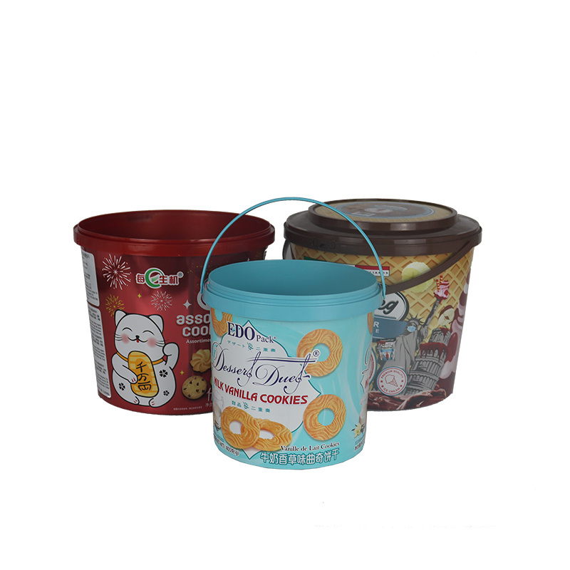 Personalized Small cotton candy bucket Candy Plastic Candies Bucket With Lid For Candy PP Bucket With Handle For Candies