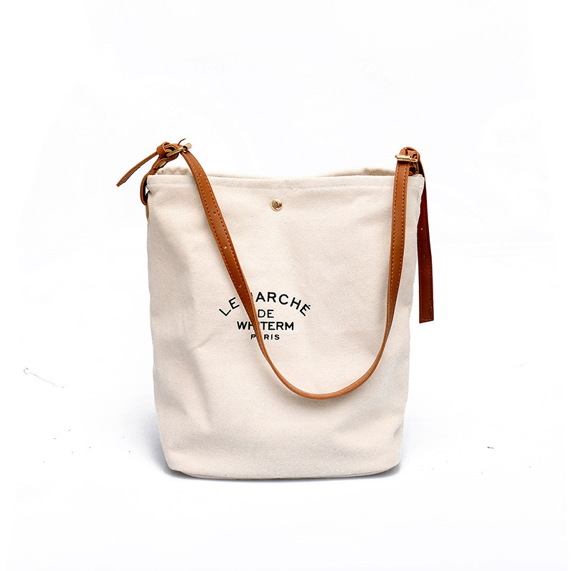 New Fashion Custom Design Logo Cotton Canvas Shoulder Tote Bag with Leather Strap