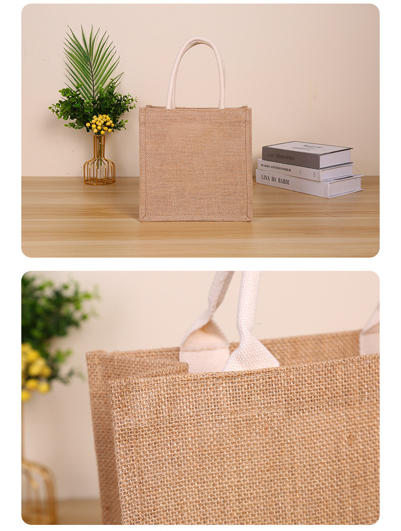 Custom Logo Blank Reusable Grocery Burlap Shopping Bag Eco Friendly Simple Hemp Linen Jute Tote Bag for Gift Festival