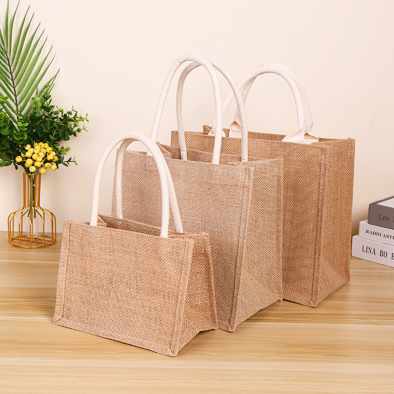 Custom Logo Blank Reusable Grocery Burlap Shopping Bag Eco Friendly Simple Hemp Linen Jute Tote Bag for Gift Festival