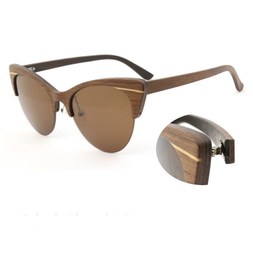 Hot Selling Cateye Wood Sunglasses Hand Polished Laser Custom Logo Engraved Bamboo Wooden Sunglass