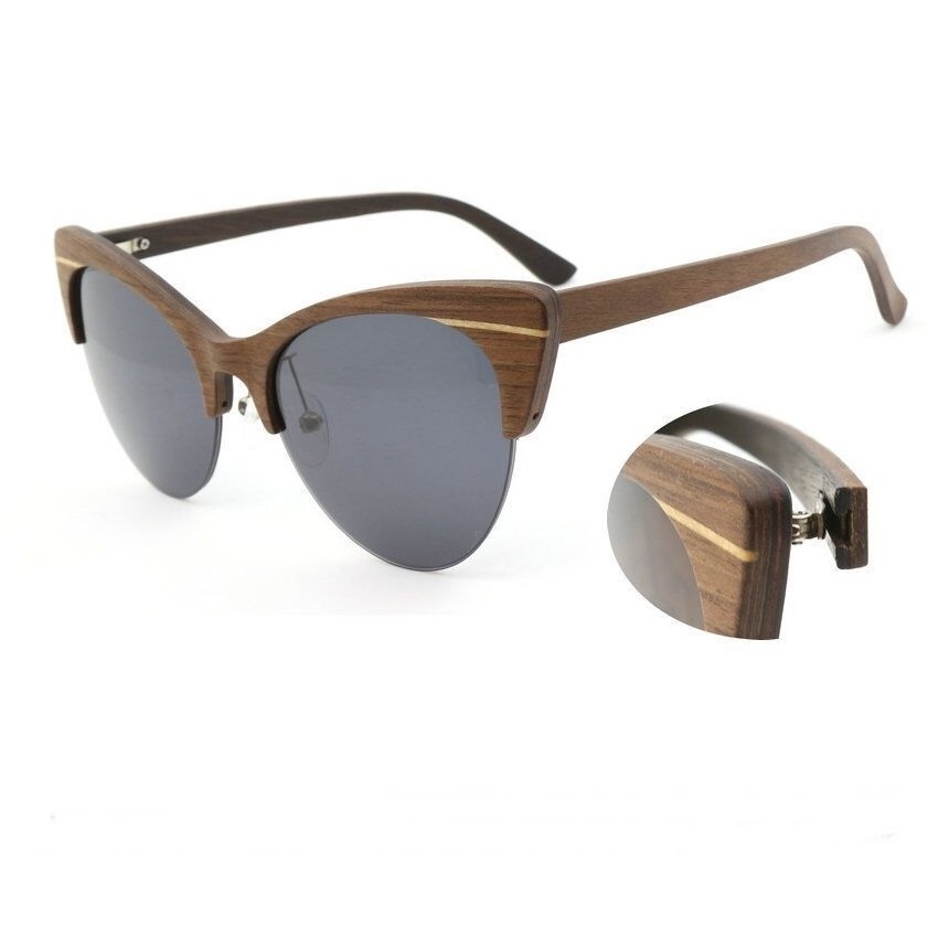 Hot Selling Cateye Wood Sunglasses Hand Polished Laser Custom Logo Engraved Bamboo Wooden Sunglass