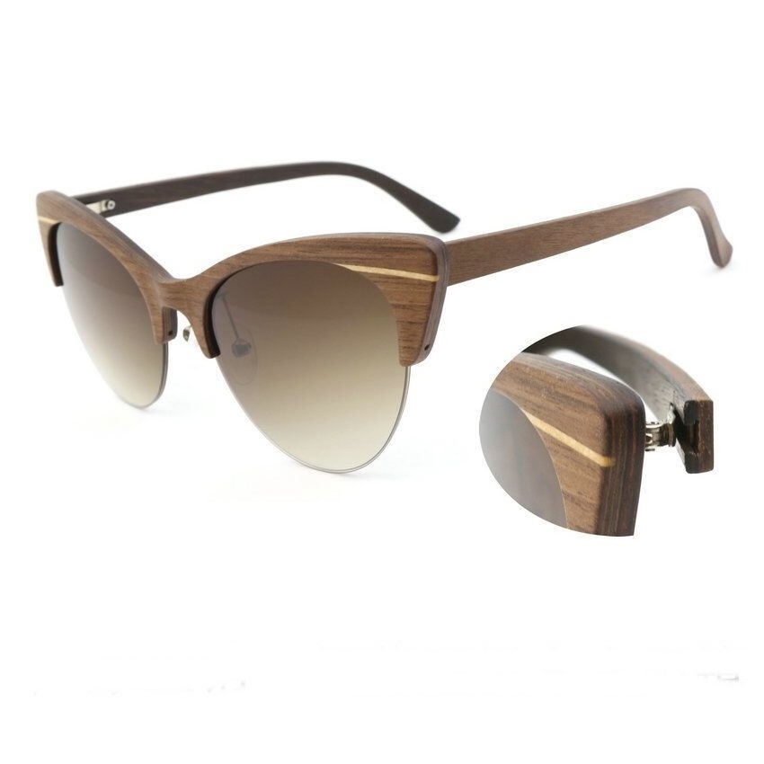 Hot Selling Cateye Wood Sunglasses Hand Polished Laser Custom Logo Engraved Bamboo Wooden Sunglass