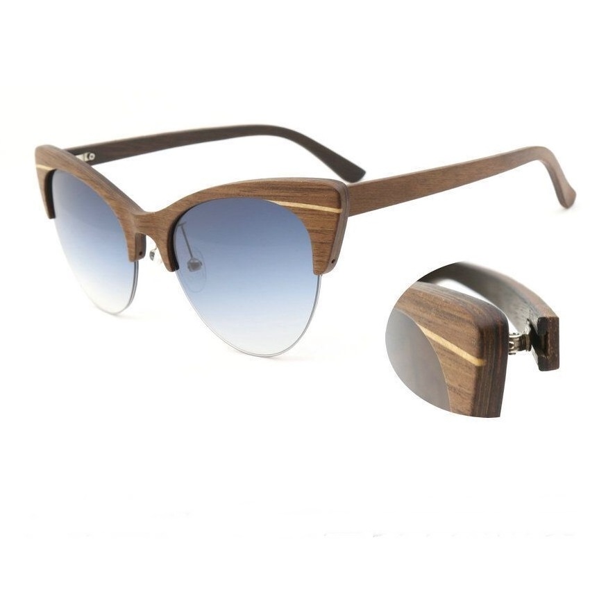 Hot Selling Cateye Wood Sunglasses Hand Polished Laser Custom Logo Engraved Bamboo Wooden Sunglass