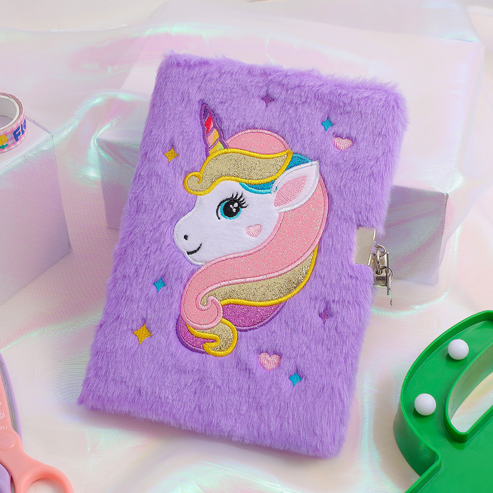 A5 Plush Unicorn Plush Fur Notebook with Lock and Keys Diary Book Lovely Writing Book Children's Gift