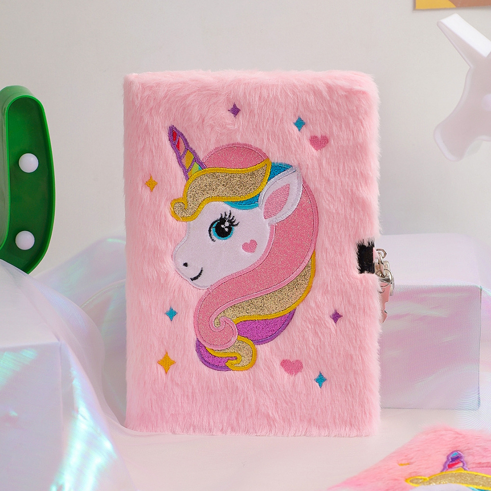 A5 Plush Unicorn Plush Fur Notebook with Lock and Keys Diary Book Lovely Writing Book Children's Gift