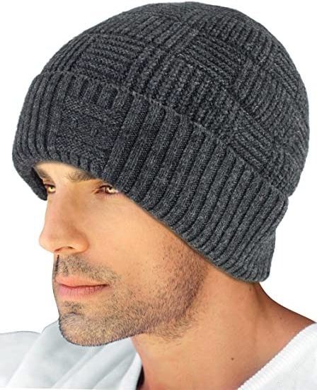 Custom embroidery basketweave skullies beanies wool knit winter hat with luxurious fleece velour lining for men