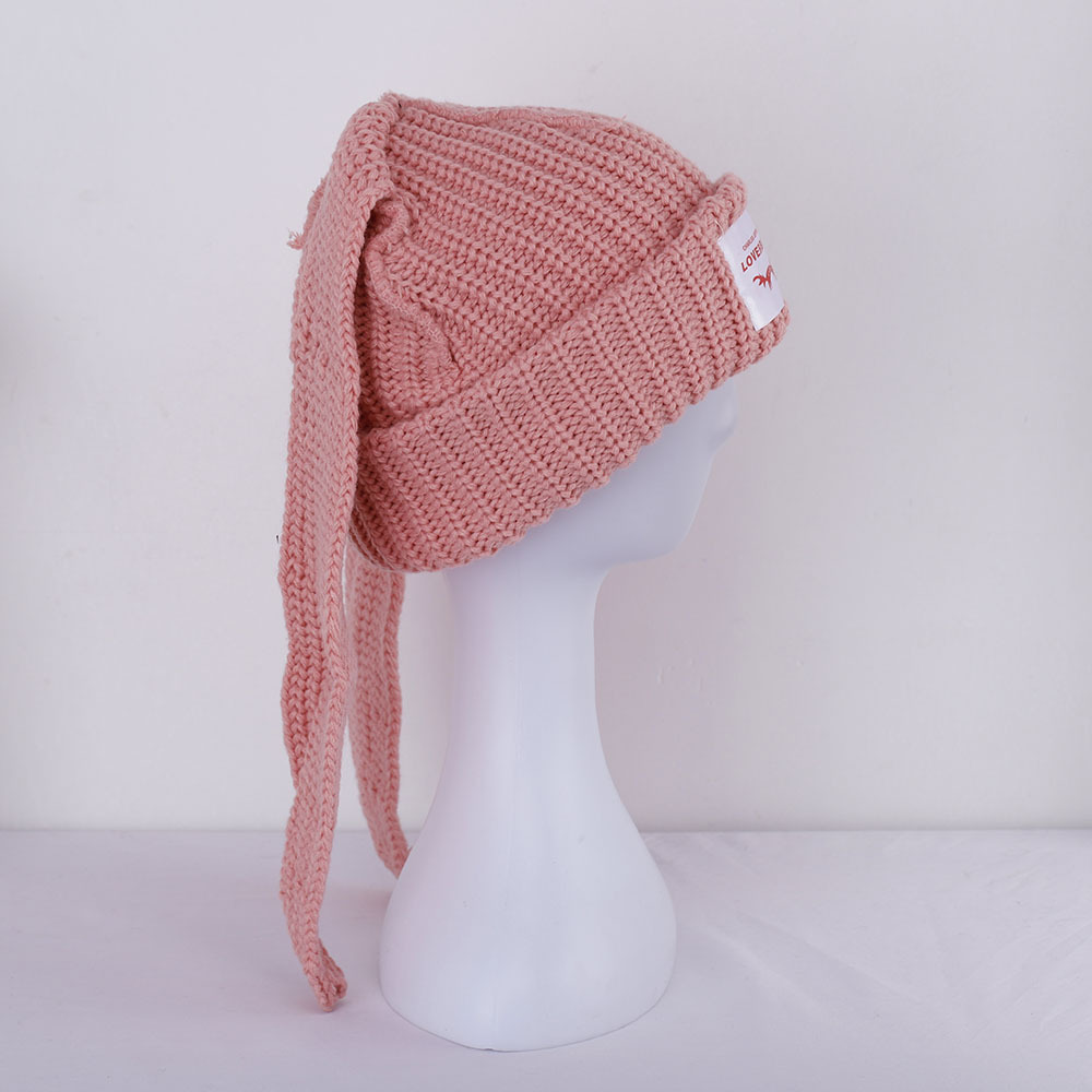 Knit Beanie Hats Cute Bunny Long Ears Funny Hat Fluffy Winter Cap Warm Knit Rabbit Crochet Skull Cap Outdoor Slouchy Hat