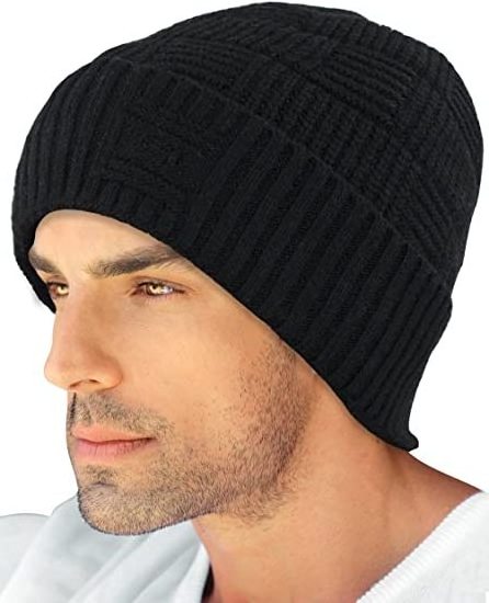 Custom embroidery basketweave skullies beanies wool knit winter hat with luxurious fleece velour lining for men