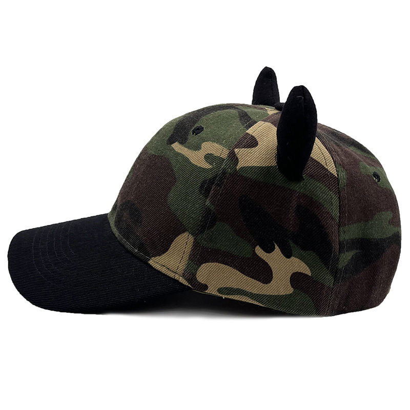 Cotton Hip-hop camouflage trucker hat punk horn baseball cap with funny horn for kids