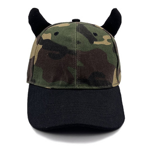 Cotton Hip-hop camouflage trucker hat punk horn baseball cap with funny horn for kids