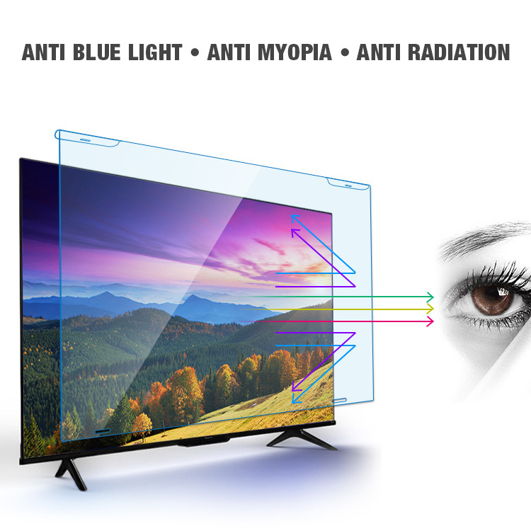 Hd Clear Acrylic PC Anti scratch Blue Light Eye Protection Hanging On Removable Anti Glare 4K TV Screen Protector for Smart TV