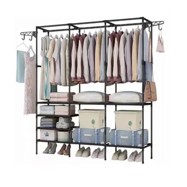 Morden factory sale  Wholesale 3 Row Freestanding Clothes Garment Rack Large Capacity Bedroom Wardrobe