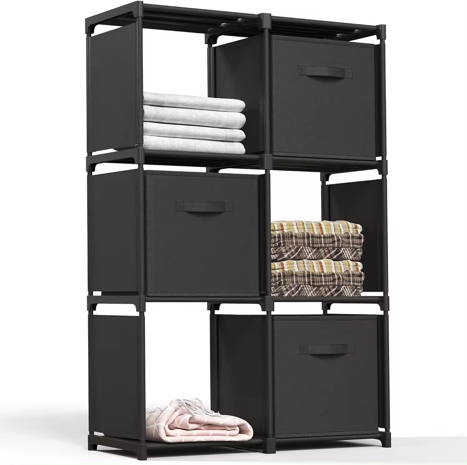 Cube cabinet with 6 boxes  metal closet  fabric chest of drawers bedroom  home storage  wardrobe