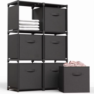 Cube cabinet with 6 boxes  metal closet  fabric chest of drawers bedroom  home storage  wardrobe