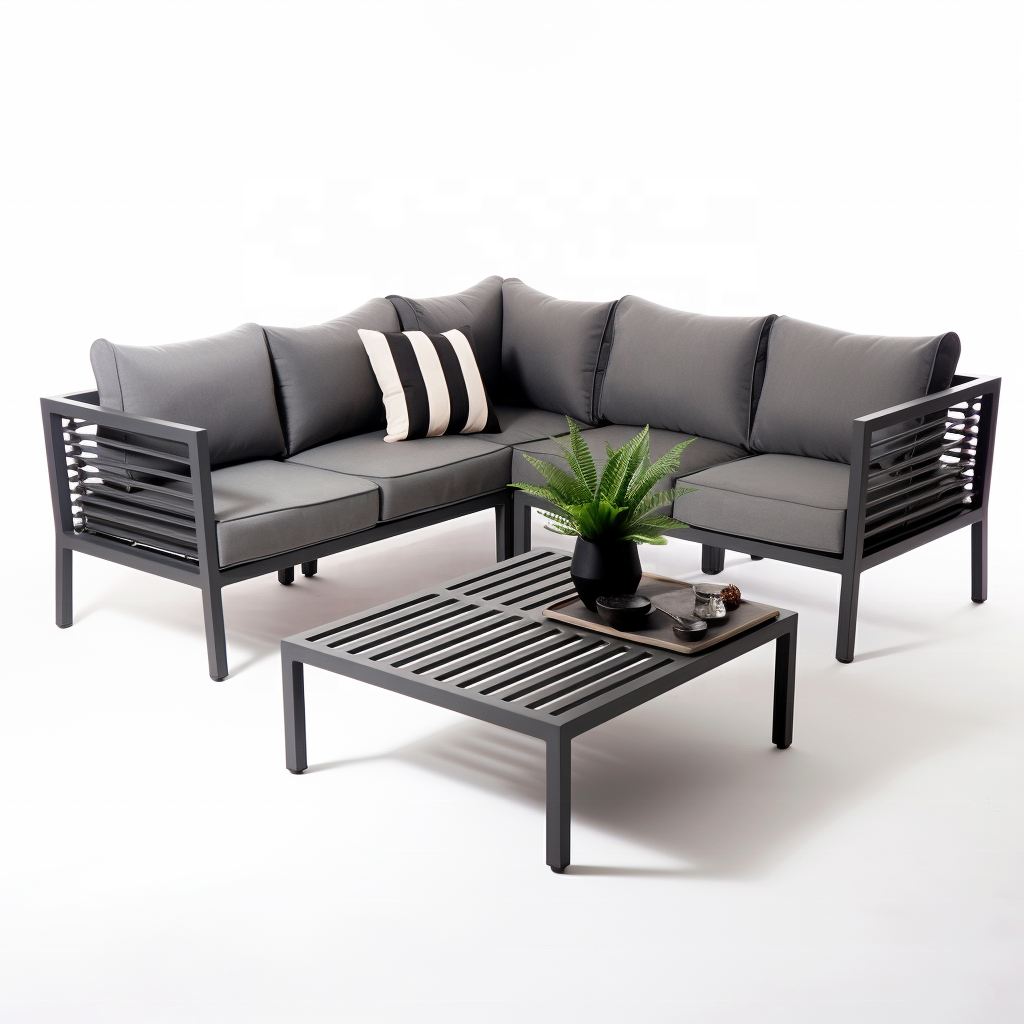 Hot selling light luxury design outdoor furniture all aluminum set villa hotel black outdoor garden sofas set