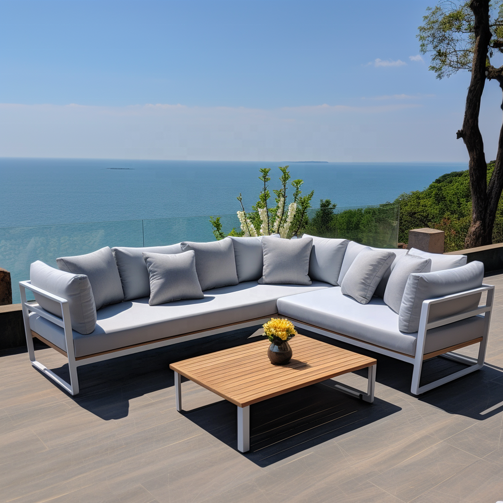 Dustproof utility  aluminum alloy teak armrest garden sectional sofa garden furniture outdoor furniture