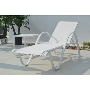 Aluminum chair mesh chaise lounge chair outdoor poolside sun lounge chairs in 5 adjust position and side table