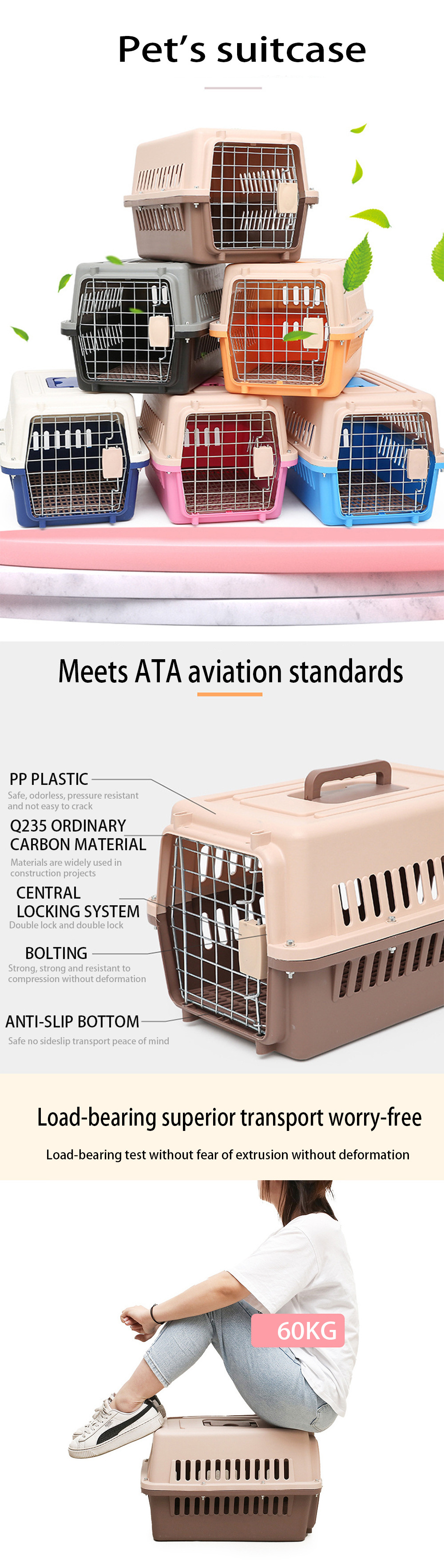 Portable Plastic Outdoor Travel Dog Cat Pet Carrier Airline Approved Crate Cage for Dog Cat