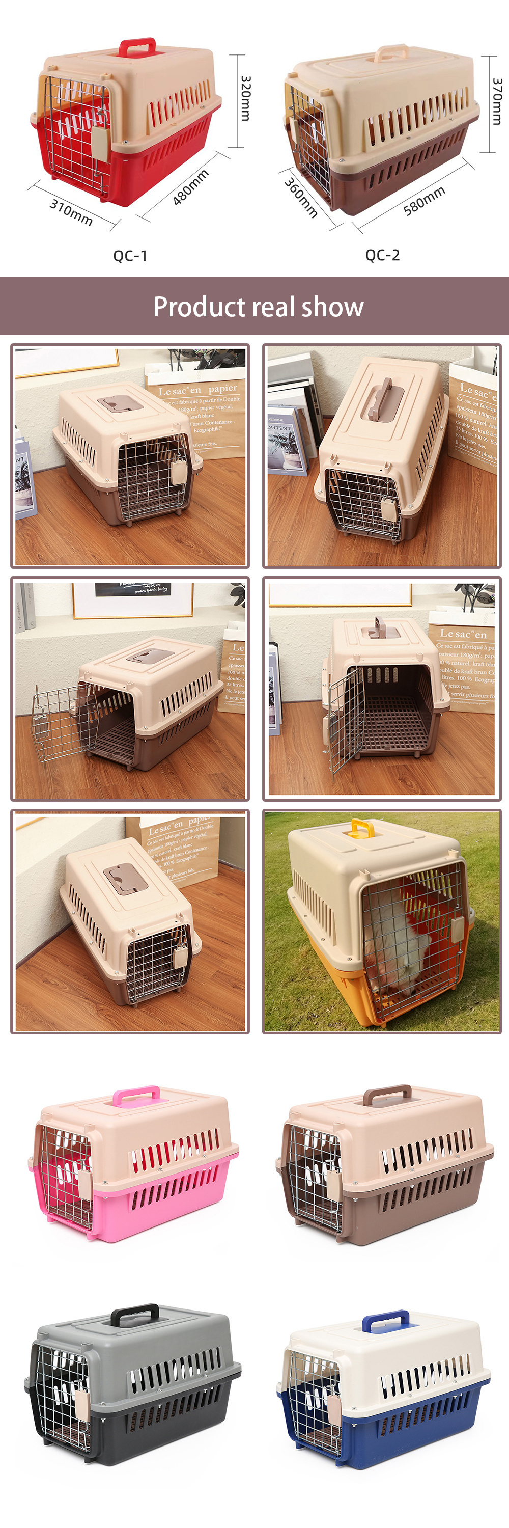 Portable Plastic Outdoor Travel Dog Cat Pet Carrier Airline Approved Crate Cage for Dog Cat