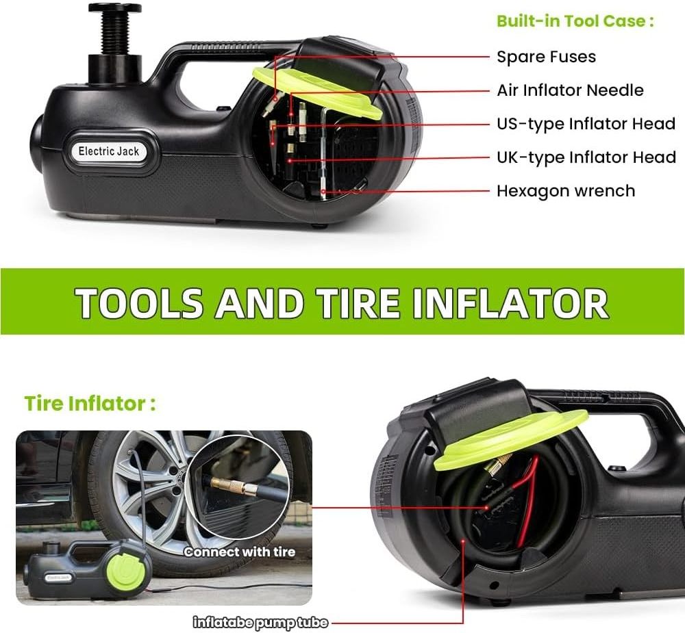 Electric Car Jack Kit 5 Ton 12V with Electric Wrench and Tire Inflator Pump for SUV Change Tires Garage Repair hydraulic lift