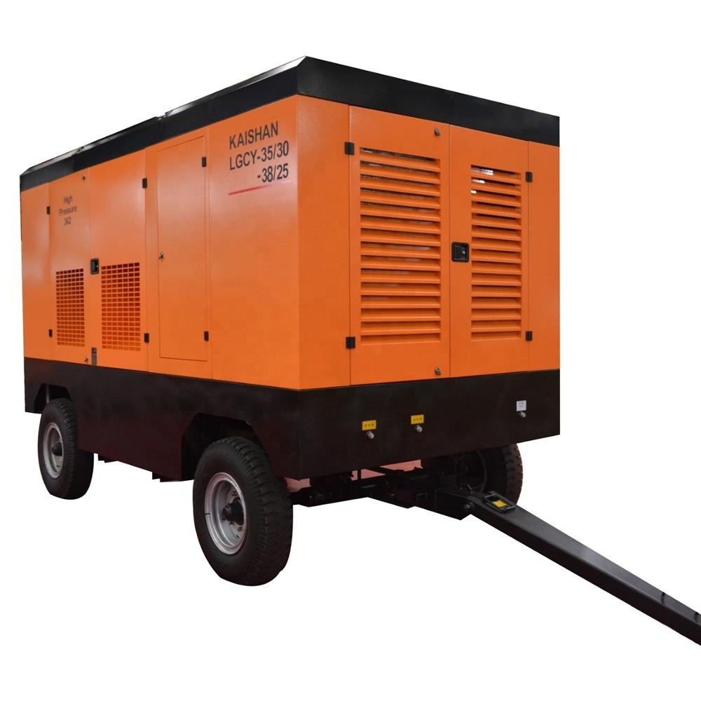 Mine used belt drive two wheels towable diesel engine air compressor for sand blasting