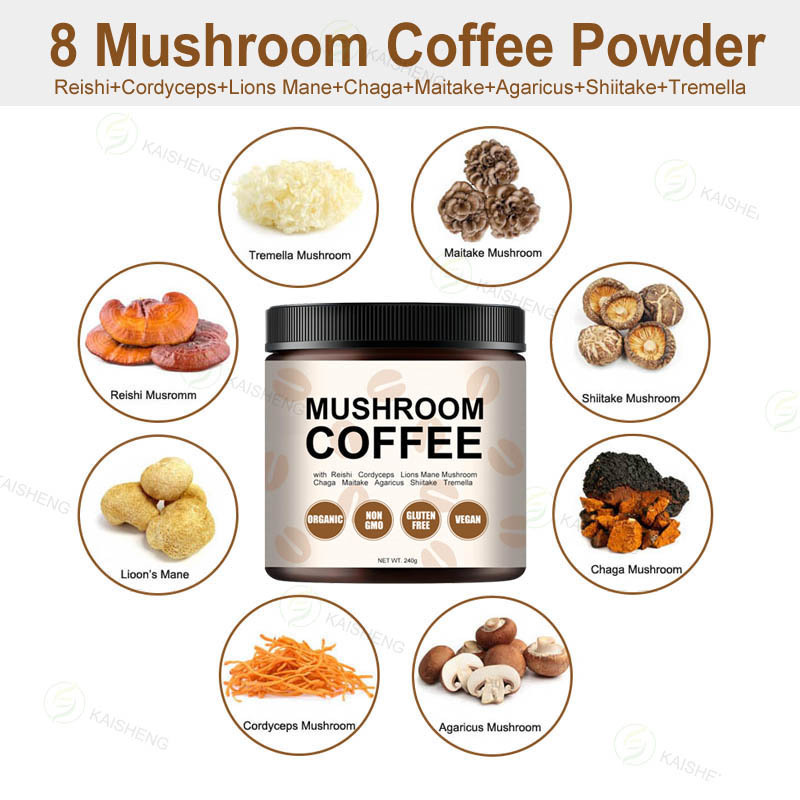 Organic Mushroom Coffee Powder Mushroom Instant Coffee With mushrooms Organic Water Soluble Reishi Cordyceps Lion Mane