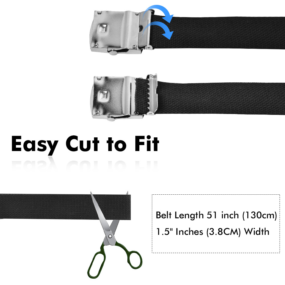 Black Belt 3.8cm Wide 130cm Length Canvas Web Belt With Antique Black Buckle