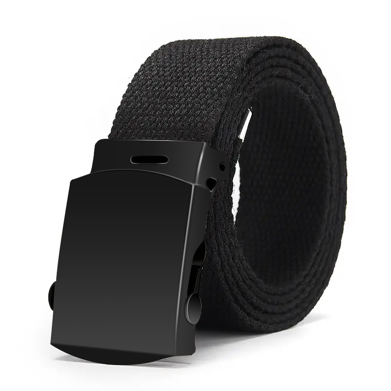 Black Belt 3.8cm Wide 130cm Length Canvas Web Belt With Antique Black Buckle