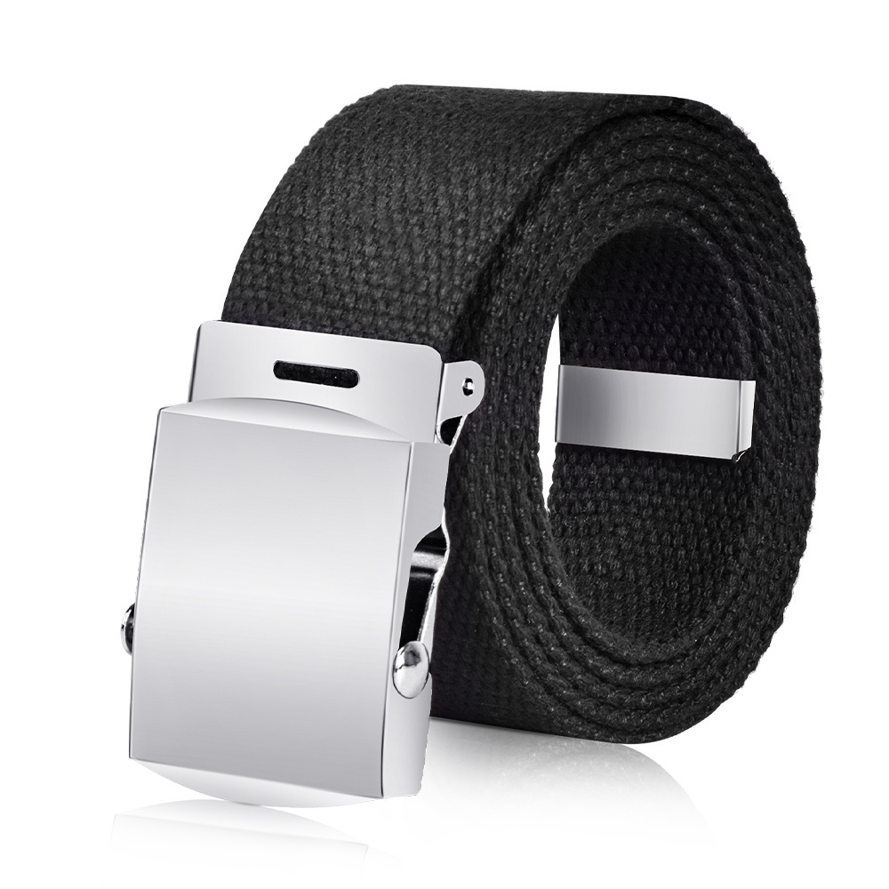 Black Belt 3.8cm Wide 130cm Length Canvas Web Belt With Antique Black Buckle