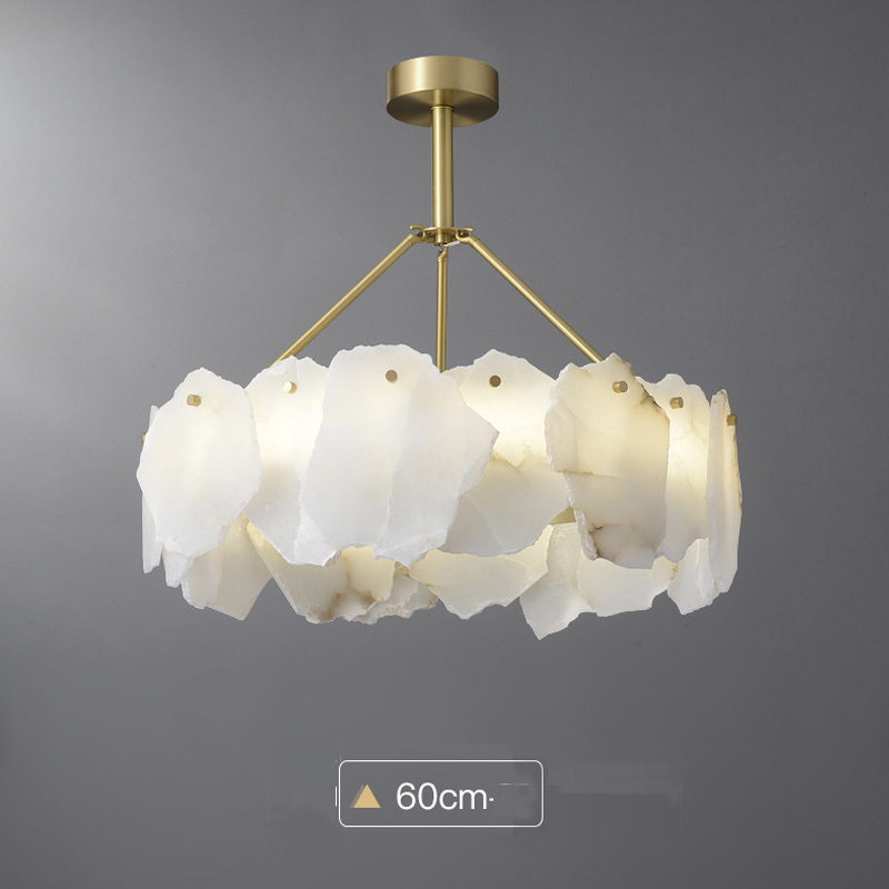 Modern Luxury Living Room LED Brass Pendant Light Light Hotel Decorative Natural Alabaster Snowflake Icicle Ceiling Chandelier