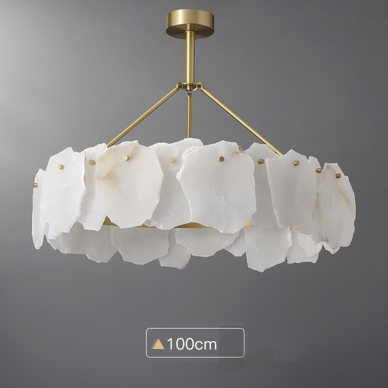 Modern Luxury Living Room LED Brass Pendant Light Light Hotel Decorative Natural Alabaster Snowflake Icicle Ceiling Chandelier