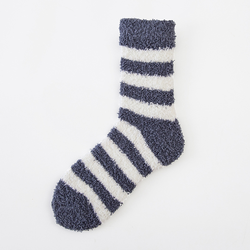 KTK men unisex stripe cozy micro fiber warm fuzzy slipper socks