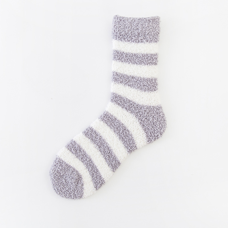 KTK men unisex stripe cozy micro fiber warm fuzzy slipper socks