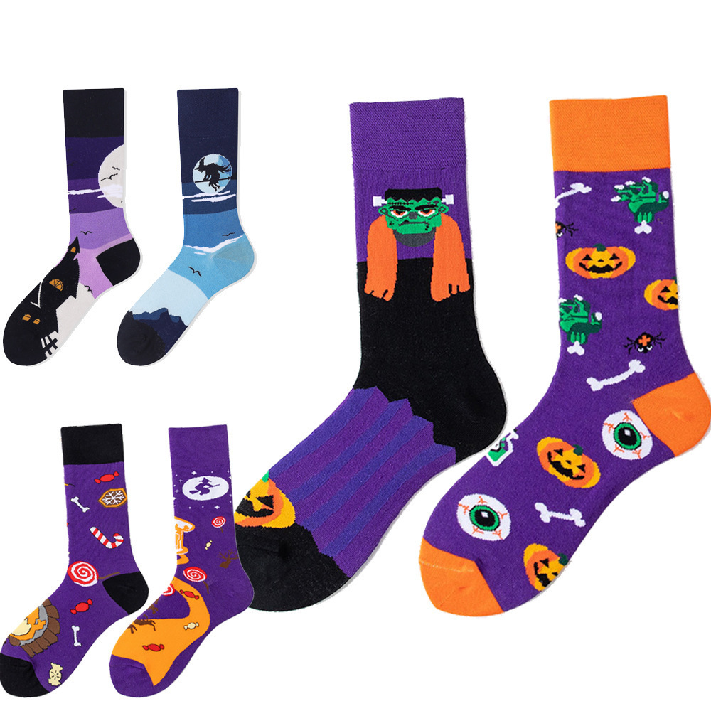 KT-N Mexican Carnival Skull Combed Cotton AB socks European Christmas and Halloween Mid-tube Sports socks