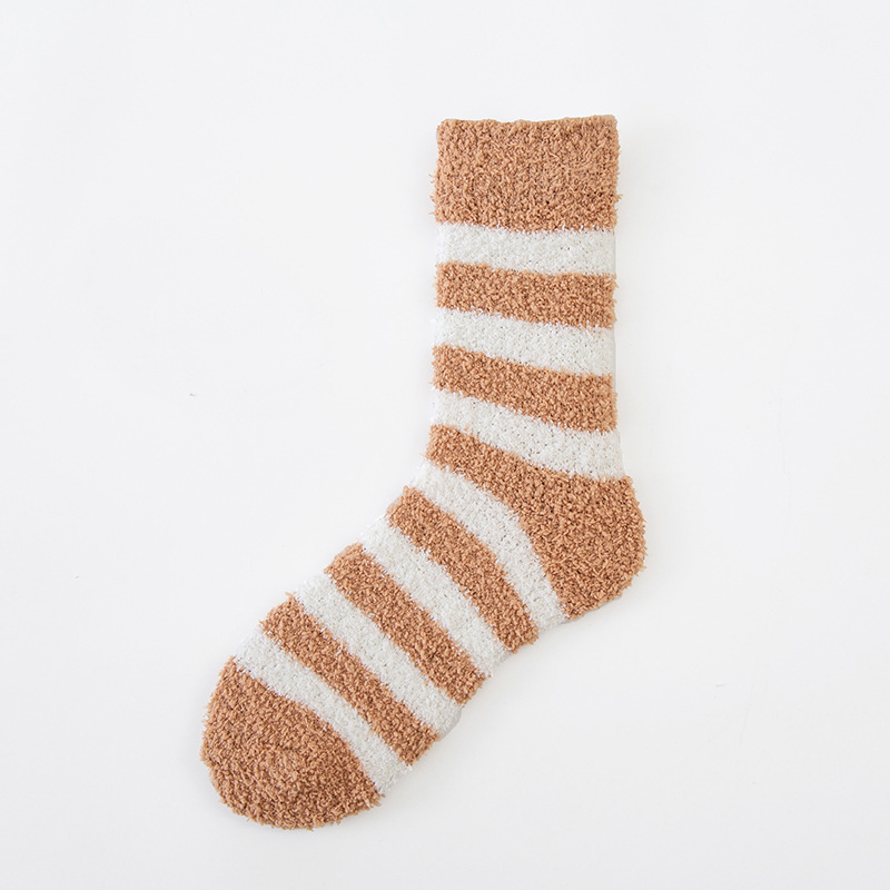 KTK men unisex stripe cozy micro fiber warm fuzzy slipper socks