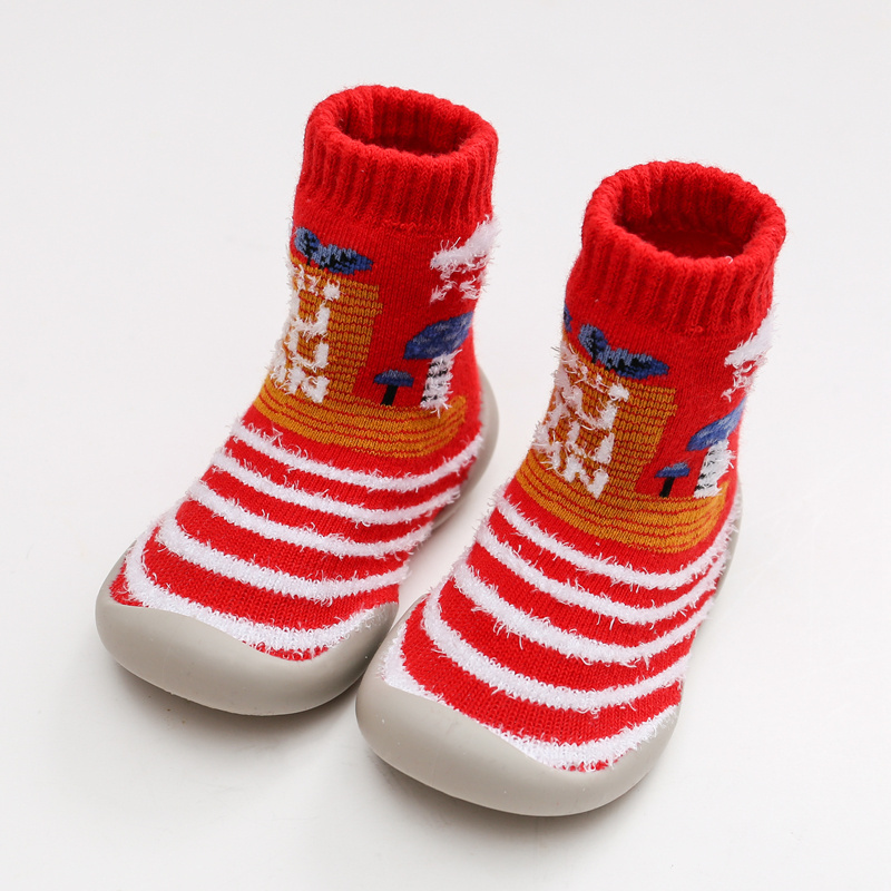 Christmas cute cotton solid color non-slip baby rubber soles socks