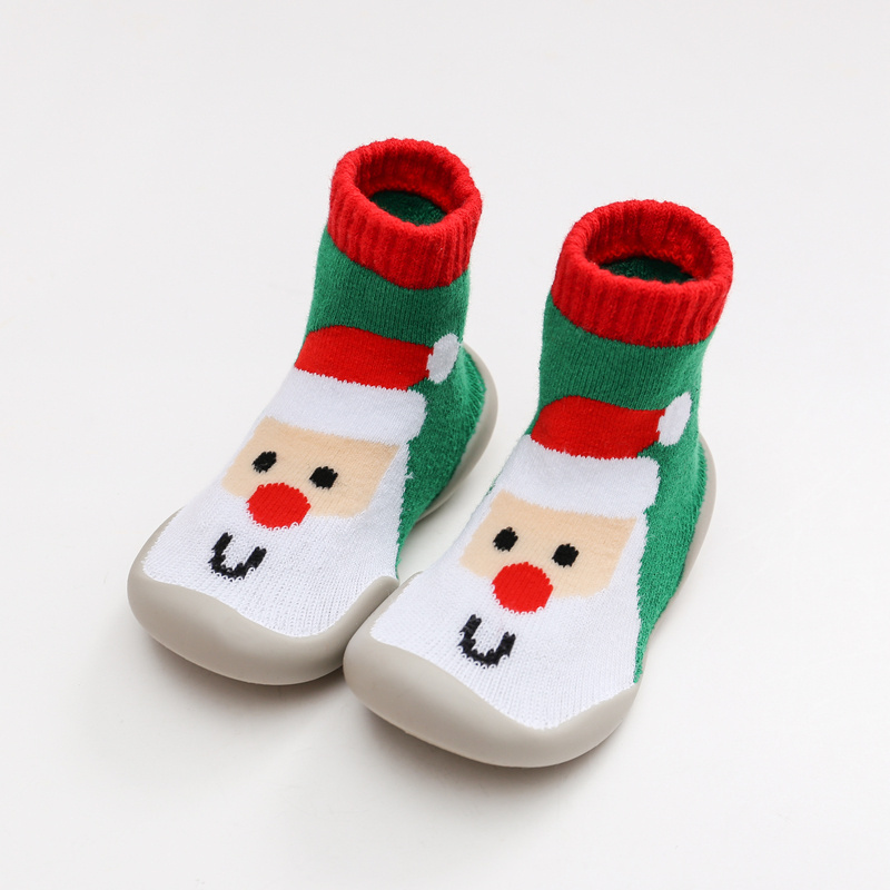 Christmas cute cotton solid color non-slip baby rubber soles socks