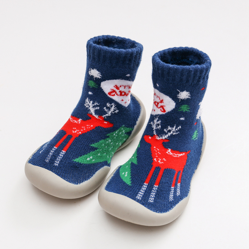 Christmas cute cotton solid color non-slip baby rubber soles socks